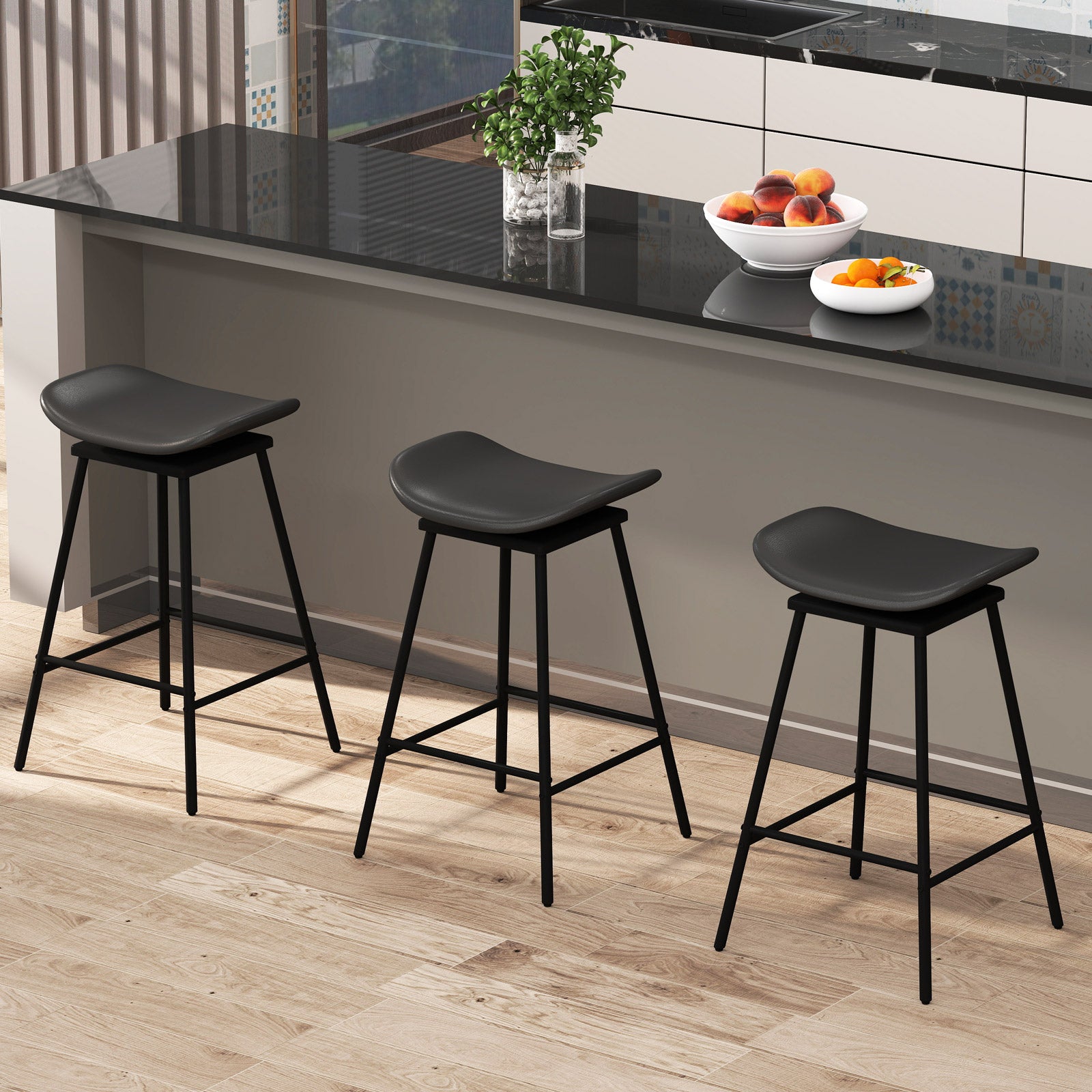 2 Swivel Barstools, Faux Leather, Backless With Footrest, Black Bar Stools at Gallery Canada