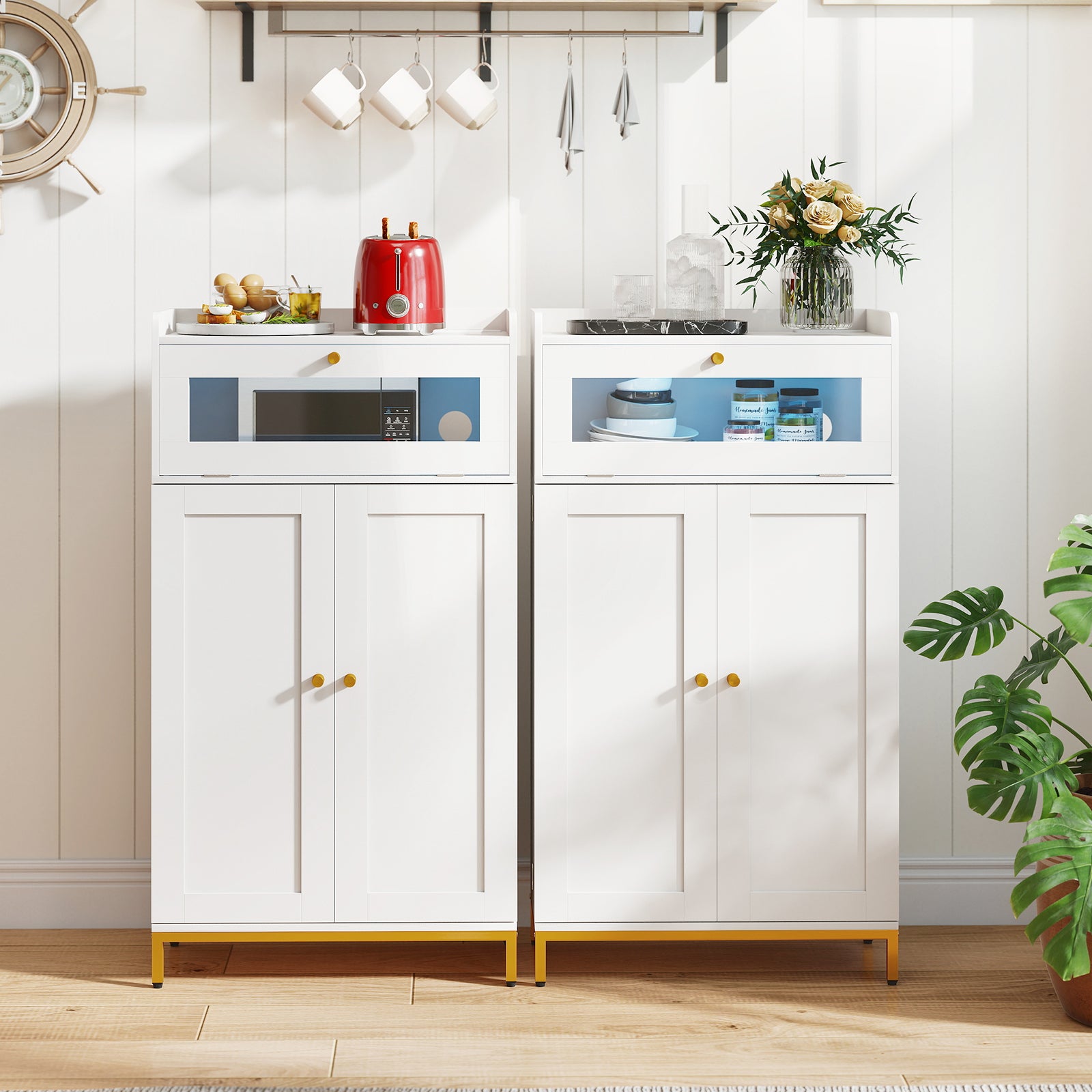 Freestanding Kitchen Pantry Cabinet, Food Storage Cupboard, White Sideboards Cabinets & Buffets at Gallery Canada