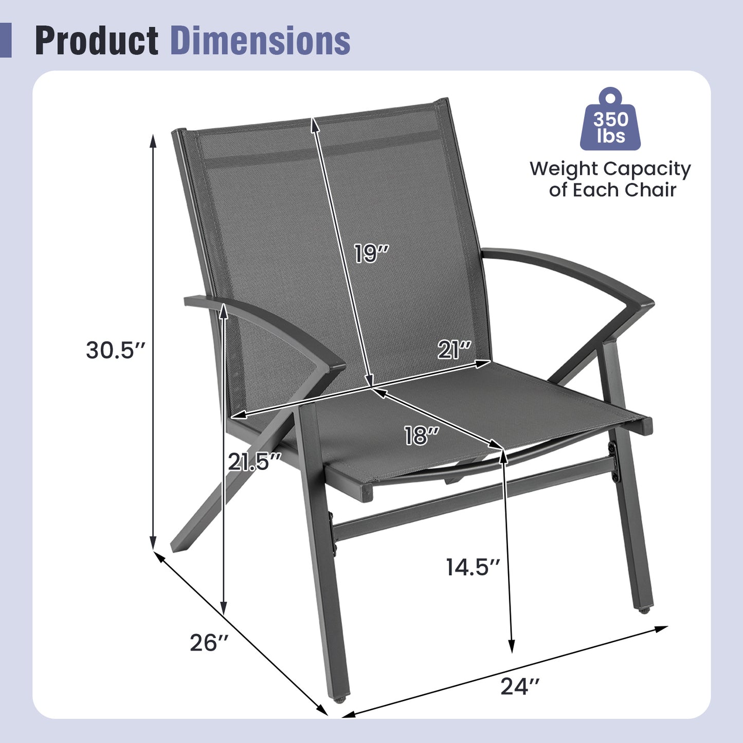 Patio Chairs Set of 2, Heavy Duty Metal Frame, Gray Beach & Lawn Chairs at Gallery Canada