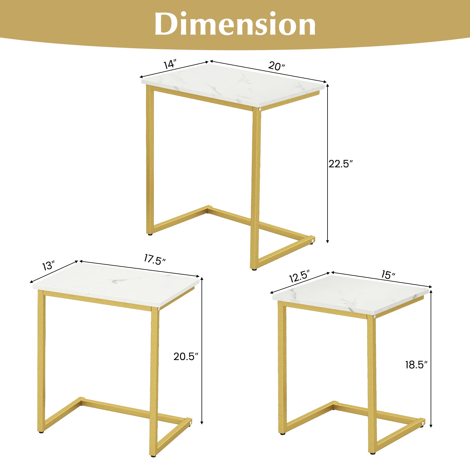 3 Piece Multifunctional Coffee End Table Set, White Living Room at Gallery Canada