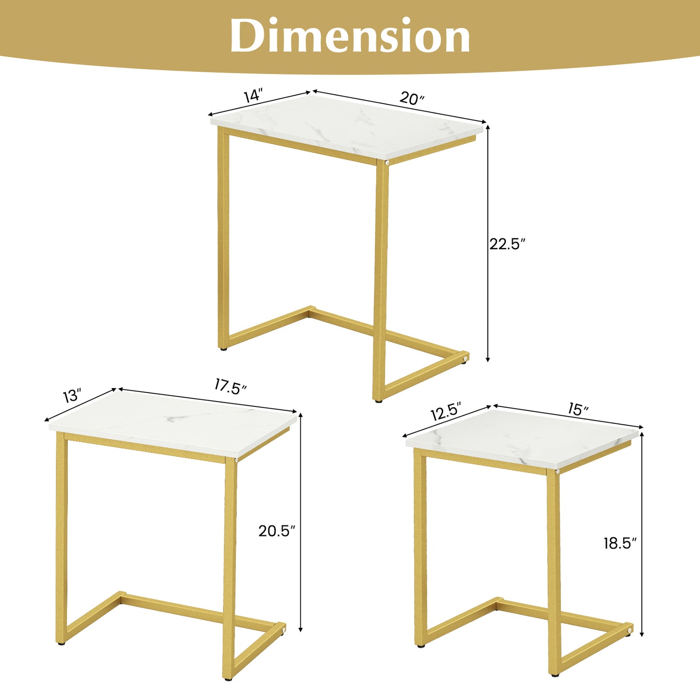 3 Piece Multifunctional Coffee End Table Set, White Living Room at Gallery Canada