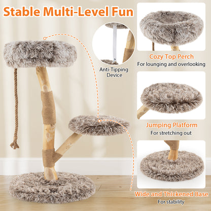Modern Wooden Cat Tree Tower, Perch, Natural Jute Scratching Posts, Brown Cat Trees Condos & Scratchers at Gallery Canada