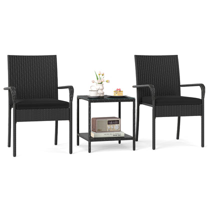3 Piece Patio Set With Seat Cushions, Tempered Glass Tabletop, Black Patio Conversation Sets at Gallery Canada