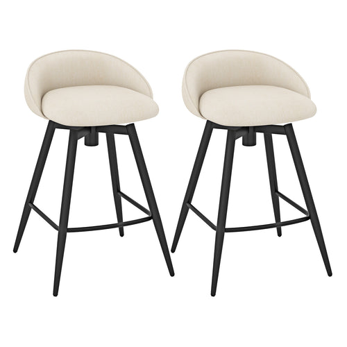Upholstered Bar Stools Set of 2, Footrest and Backrest, Beige