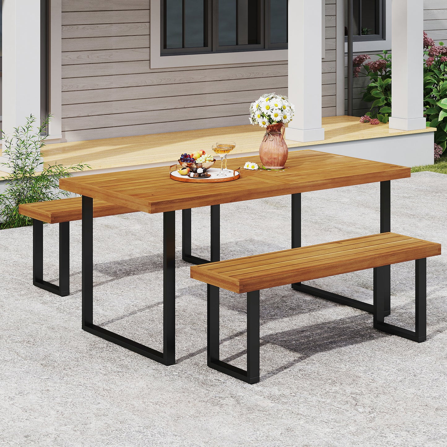 Acacia Wood Outdoor Bench 48 Inch, Natural, Set of 2 Outdoor Benches at Gallery Canada