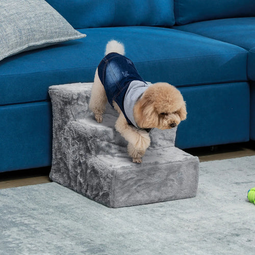 3-Step Dog Ramp for Sofa, Bed, Couch, Removable Cover, Light Grey