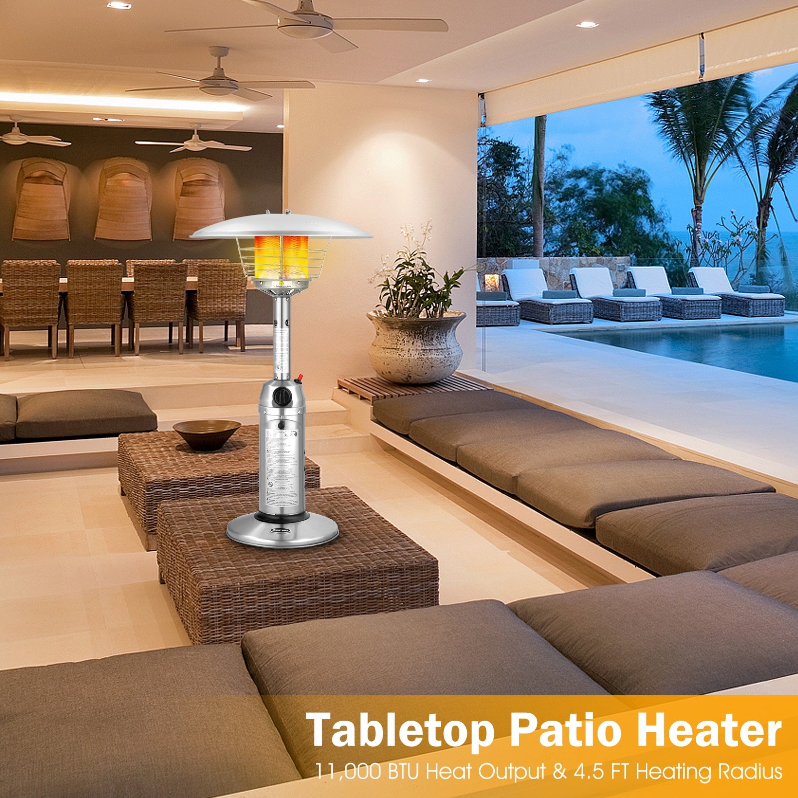 11,000 BTU Portable Tabletop Patio Propane Heater, Silver Patio Heaters at Gallery Canada