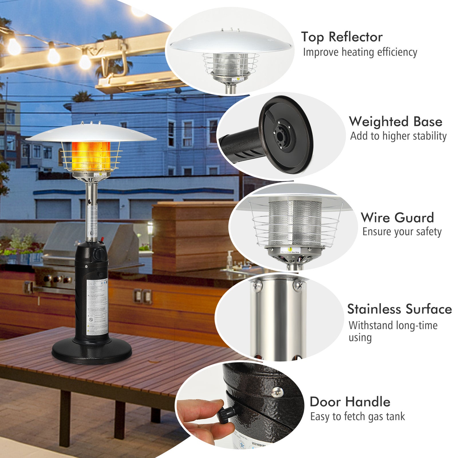 11,000 BTU Portable Tabletop Propane Patio Heater, Black Patio Heaters at Gallery Canada