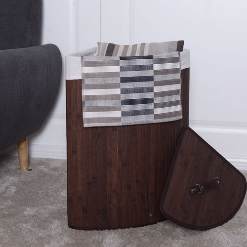 Corner Bamboo Laundry Hamper Basket, Brown