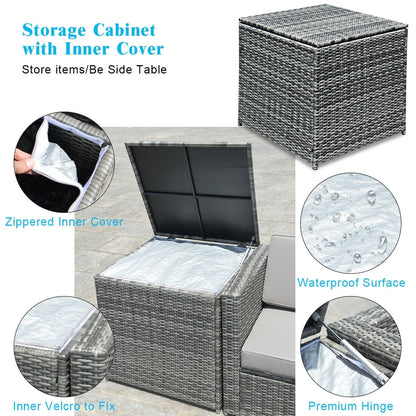8 Piece Wicker Rattan Patio Dining Set, With Storage Table, Turquoise Outdoor Sectionals at Gallery Canada