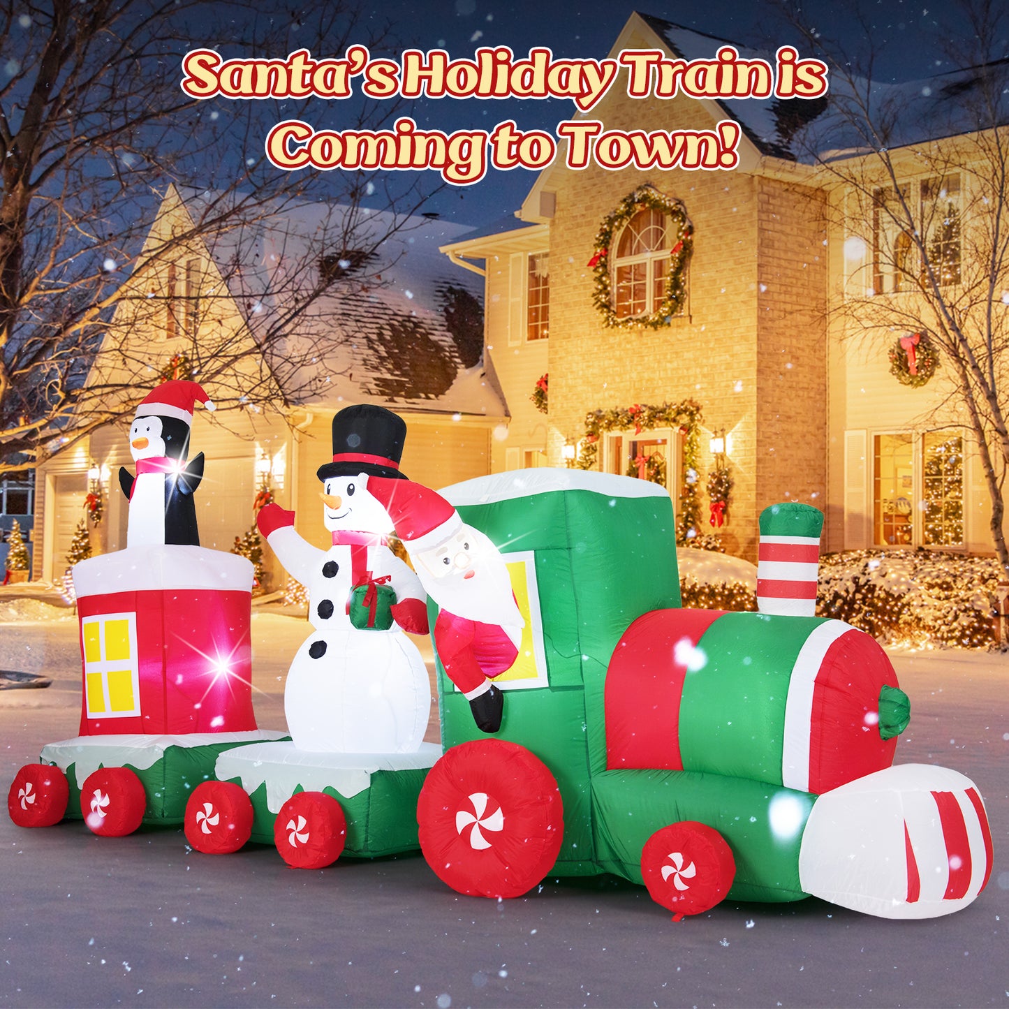 11.5 FT Christmas Inflatable Train, Santa Claus Driving, Multicolor Christmas Inflatables at Gallery Canada