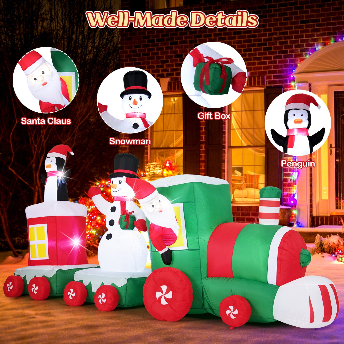 11.5 FT Christmas Inflatable Train, Santa Claus Driving, Multicolor Christmas Inflatables at Gallery Canada