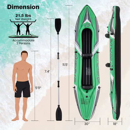 11.5 Feet Inflatable Kayak 2 Person Heavy Duty with Aluminum Paddles, Green Water Sports at Gallery Canada
