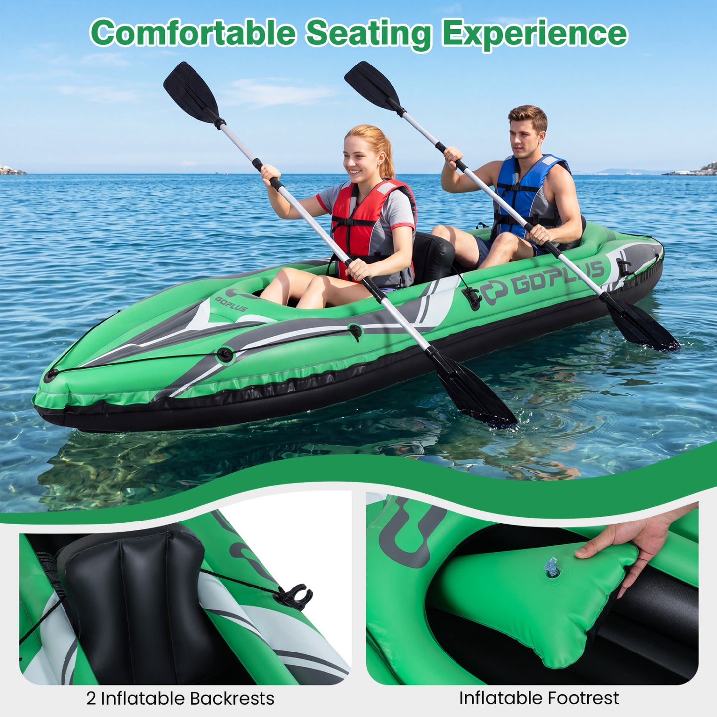 11.5 Feet Inflatable Kayak 2 Person Heavy Duty with Aluminum Paddles, Green Water Sports at Gallery Canada