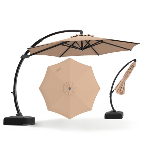 11 FT Cantilever Patio Umbrella with Base with 360° Rotation and Tilt Adjustment, Brown