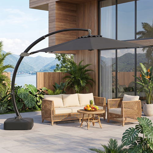11 FT Cantilever Patio Umbrella with Base with 360° Rotation and Tilt Adjustment, Gray