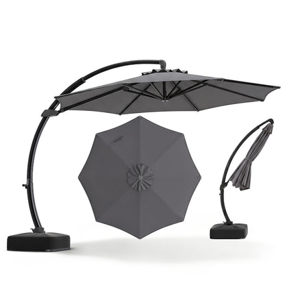 11 FT Cantilever Patio Umbrella with Base with 360° Rotation and Tilt Adjustment, Gray Outdoor Umbrellas at Gallery Canada