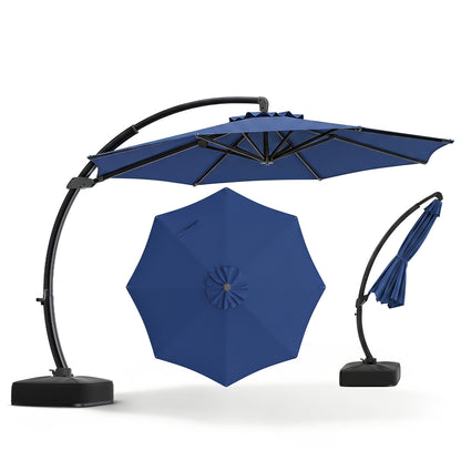11 FT Cantilever Patio Umbrella with Base with 360° Rotation and Tilt Adjustment, Navy Outdoor Umbrellas at Gallery Canada