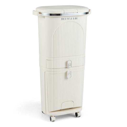 11 Gallon Kitchen Trash Can, 3-Layer, Lid, 2 Removable Buckets, Beige Kitchen Trash Cans Beige at Gallery Canada