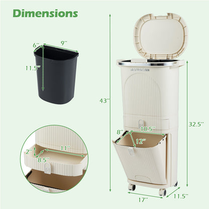 11 Gallon Kitchen Trash Can, 3-Layer, Lid, 2 Removable Buckets, Beige Kitchen Trash Cans at Gallery Canada