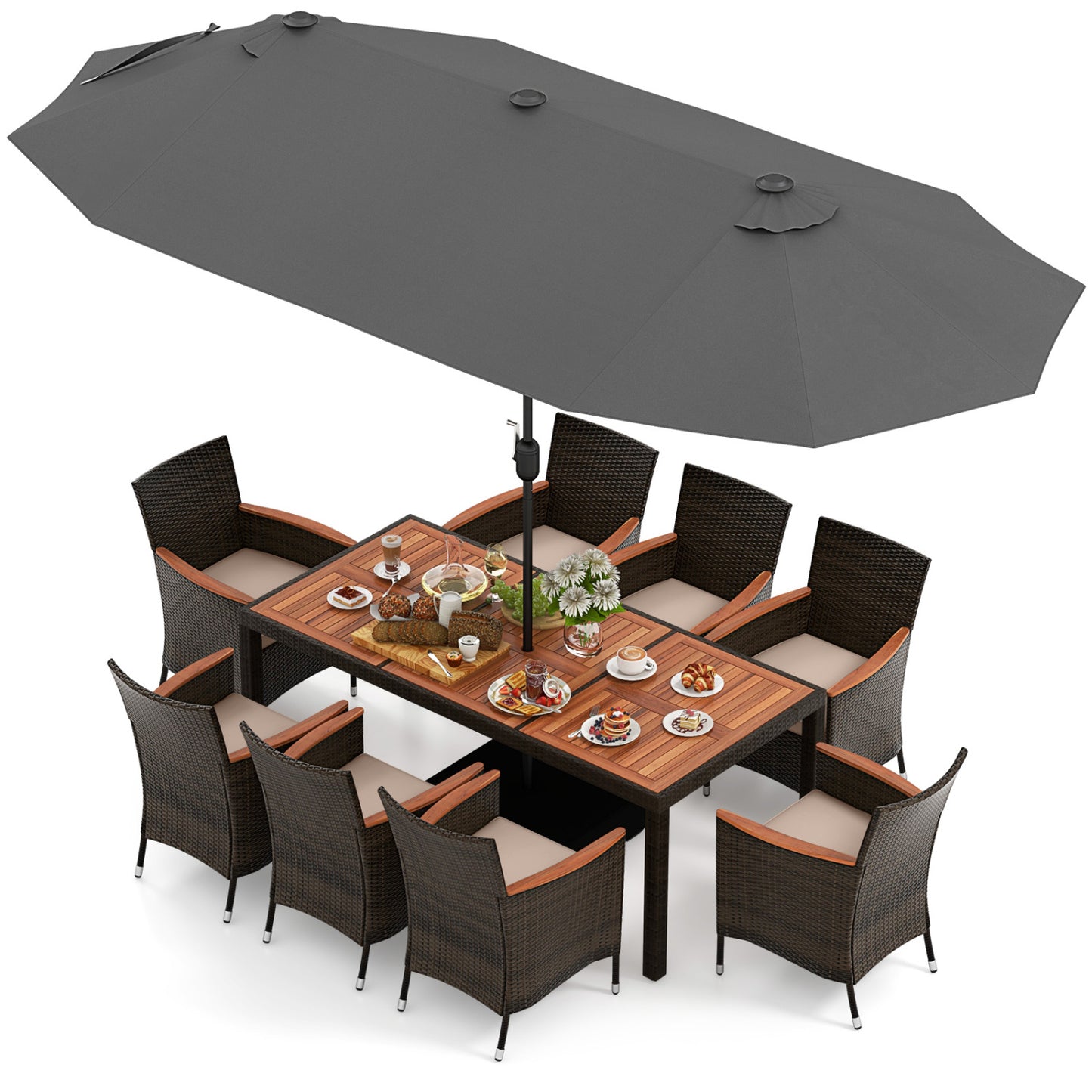 11 Piece Patio Dining Set, 15 Ft Umbrella, Gray Patio Dining Sets at Gallery Canada