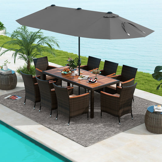 11 Piece Patio Dining Set, 15 Ft Umbrella, Gray Patio Dining Sets Gray at Gallery Canada