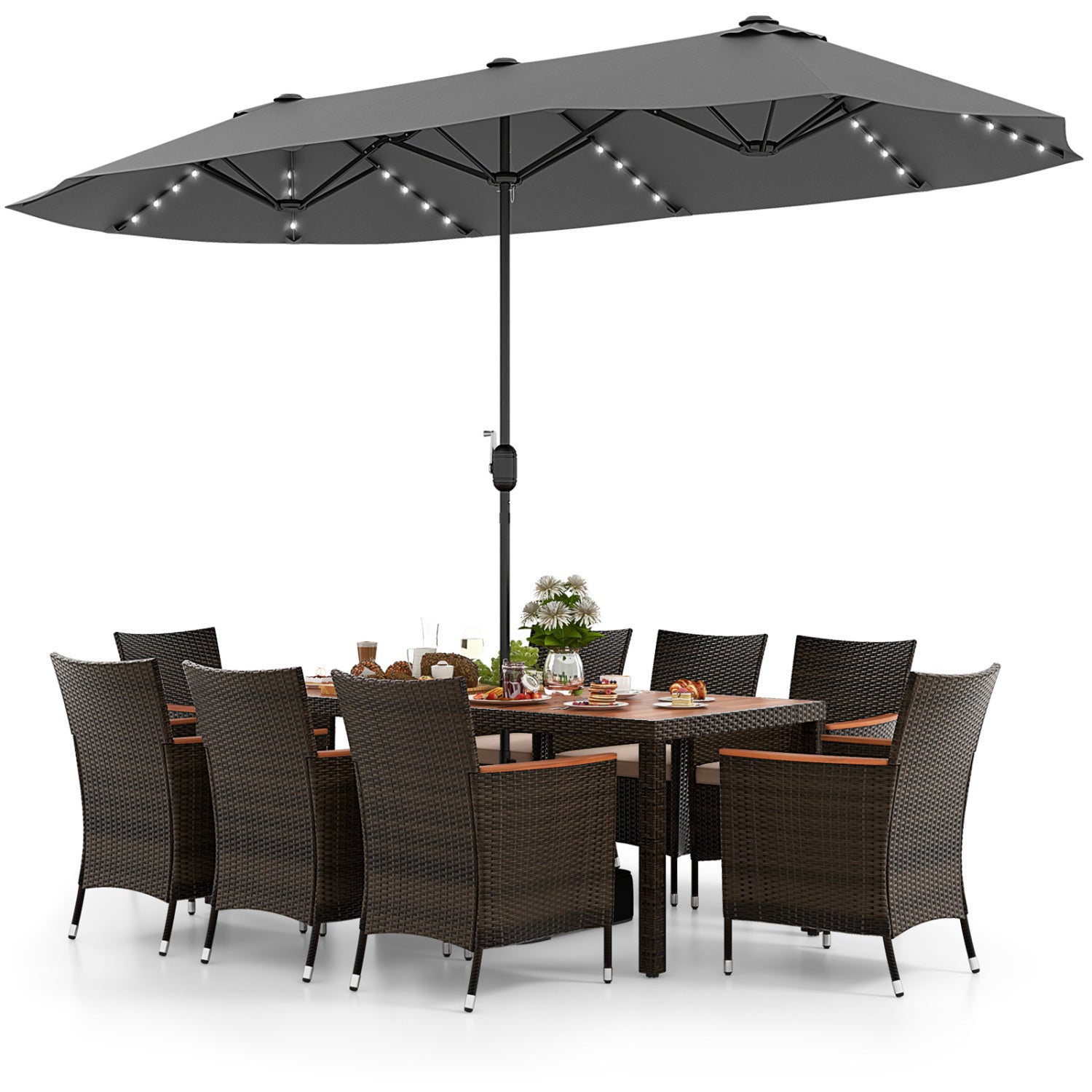 11 Piece Patio Dining Set, 15 Ft Umbrella, Gray Patio Dining Sets at Gallery Canada