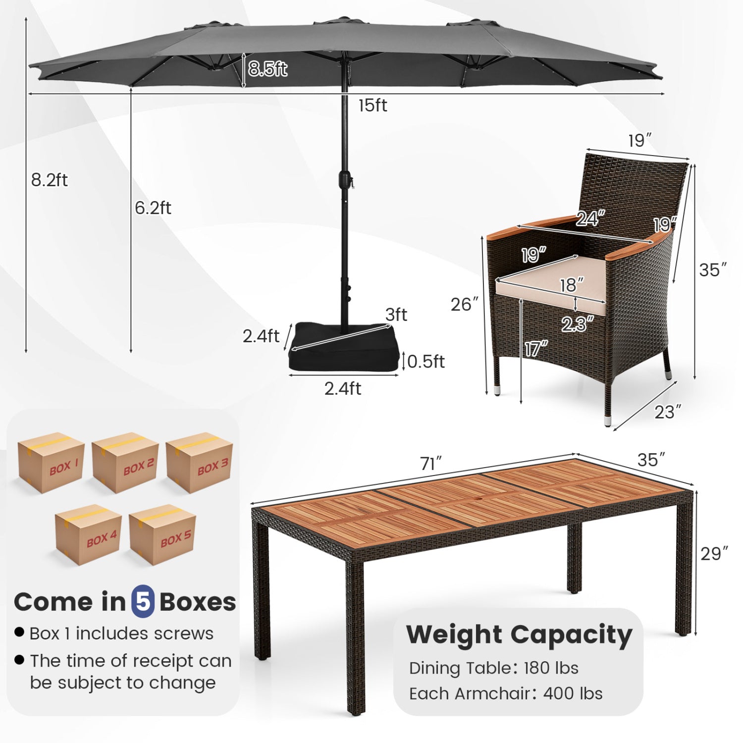 11 Piece Patio Dining Set, 15 Ft Umbrella, Gray Patio Dining Sets at Gallery Canada