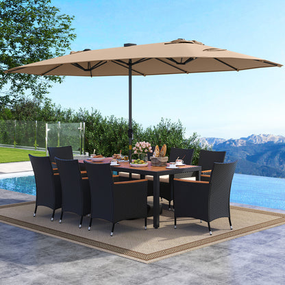 11 Piece Patio Dining Set With LED Umbrella, Base, Cushions, Beige Patio Dining Sets at Gallery Canada