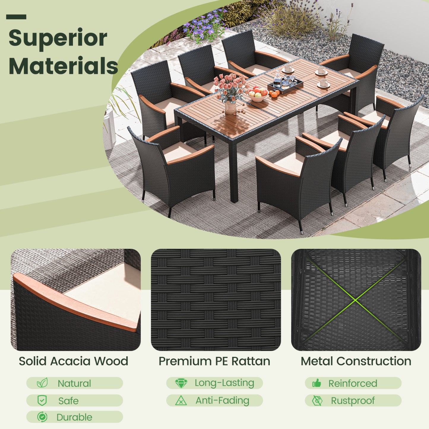 11 Piece Patio Dining Set With LED Umbrella, Base, Cushions, Beige Patio Dining Sets at Gallery Canada