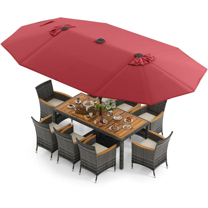 11-Piece Patio Dining Set, 15-Foot Double-Sided Umbrella Base, Wine Patio Dining Sets at Gallery Canada