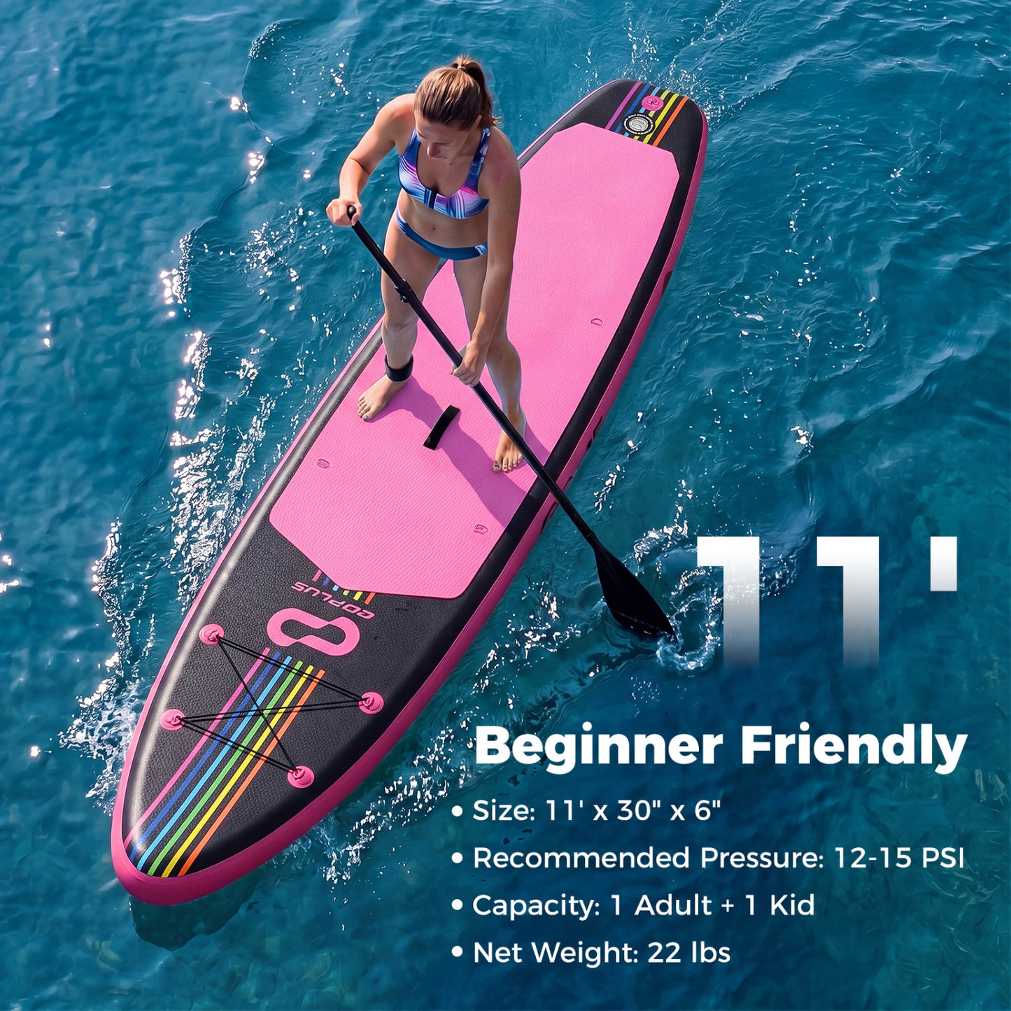 11' Inflatable Stand Up Paddle Board, With Backpack, Pink Surfing at Gallery Canada