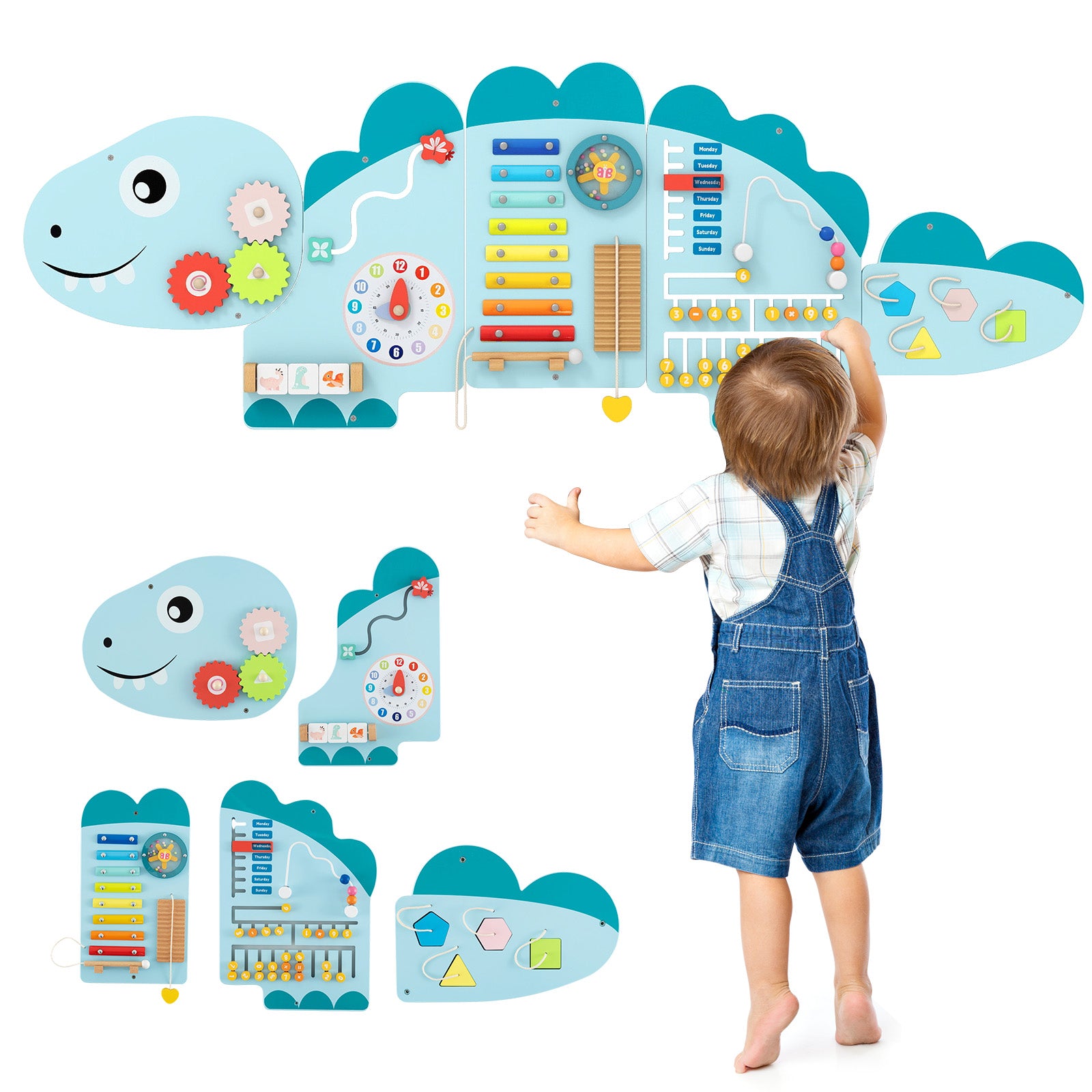 Dinosaur Activity Wall Busy Board, 11-in-1, Toddler Education, Blue Learning Toys at Gallery Canada
