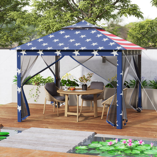 11 x 11 Feet 2-Tier Pop-Up Gazebo Tent Portable Canopy Shelter Carry Bag Mesh, Blue