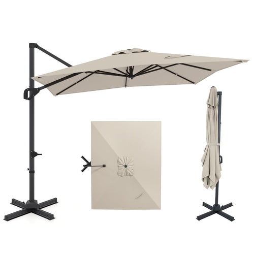 11 x 9 FT Cantilever Patio Umbrella, 360° Rotation, Easy Tilt, Beige