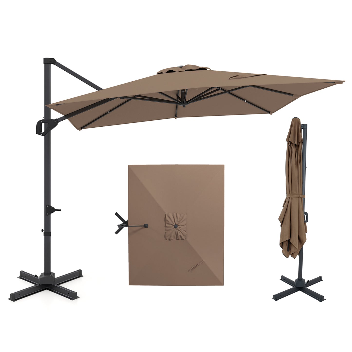 11 x 9 FT Cantilever Patio Umbrella, 360° Rotation, Easy Tilt, Brown Outdoor Umbrellas Brown at Gallery Canada