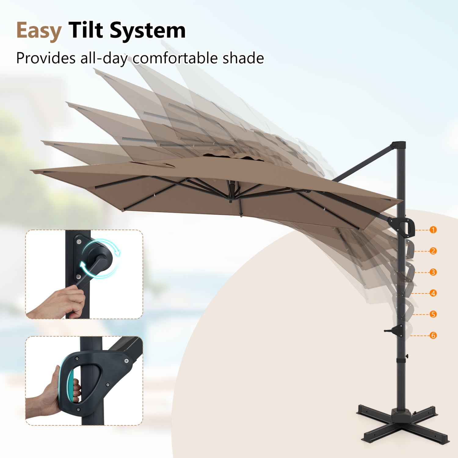 11 x 9 FT Cantilever Patio Umbrella, 360° Rotation, Easy Tilt, Brown Outdoor Umbrellas at Gallery Canada