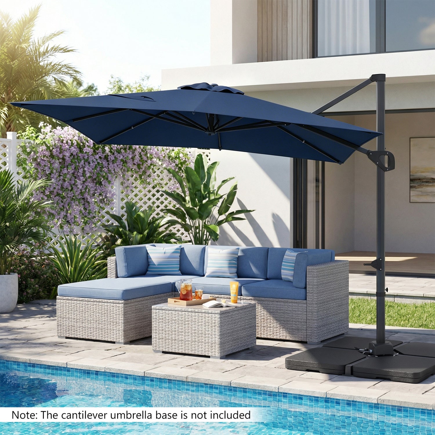 11 x 9 FT Cantilever Patio Umbrella, 360° Rotation, Easy Tilt, Navy Outdoor Umbrellas at Gallery Canada