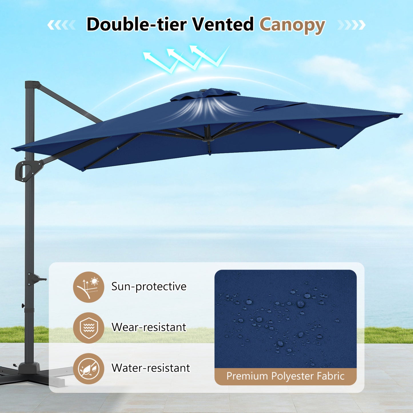 11 x 9 FT Cantilever Patio Umbrella, 360° Rotation, Easy Tilt, Navy Outdoor Umbrellas at Gallery Canada
