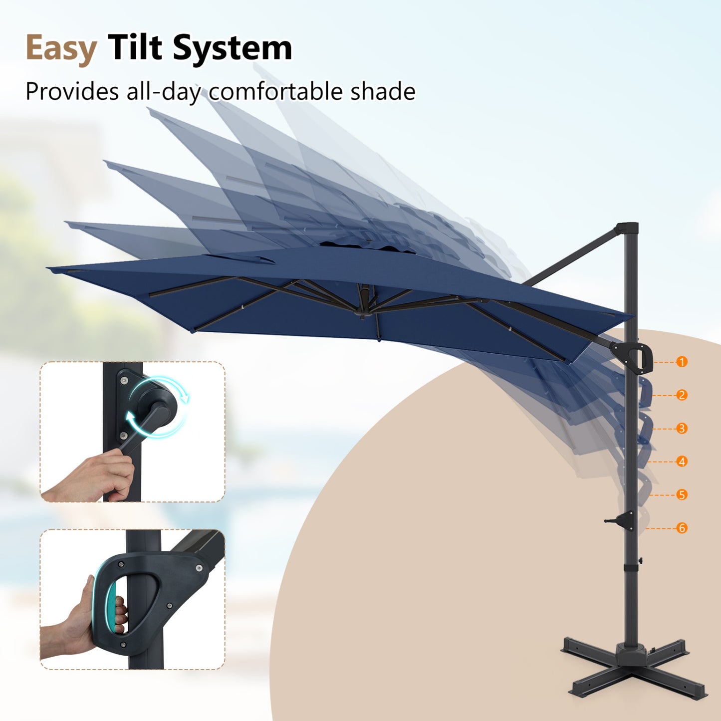 11 x 9 FT Cantilever Patio Umbrella, 360° Rotation, Easy Tilt, Navy Outdoor Umbrellas at Gallery Canada