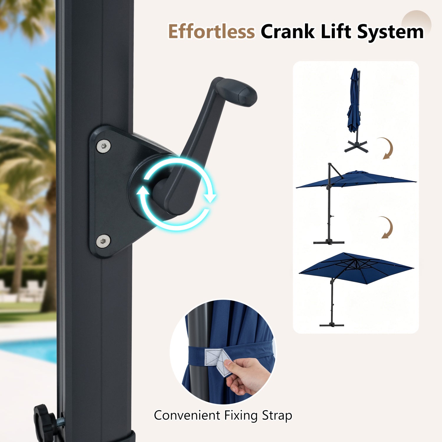 11 x 9 FT Cantilever Patio Umbrella, 360° Rotation, Easy Tilt, Navy Outdoor Umbrellas at Gallery Canada