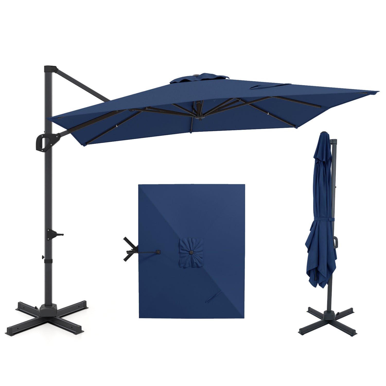 11 x 9 FT Cantilever Patio Umbrella, 360° Rotation, Easy Tilt, Navy Outdoor Umbrellas at Gallery Canada