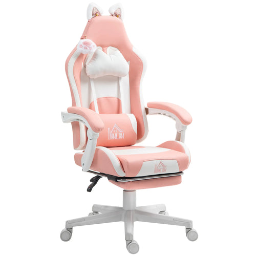 Racing Gamer Chair, Faux Leather with Footrest, Headrest, Lumbar Support, Pink