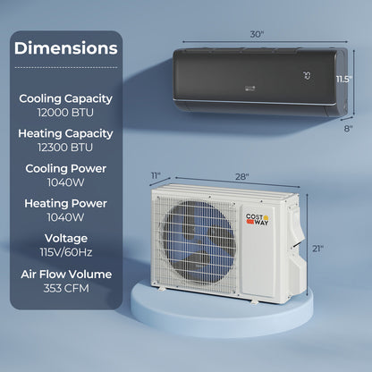 12000 BTU 22 SEER2 115V WiFi Mini Split AC with Alexa, Gray Mini Split Air Conditioners at Gallery Canada