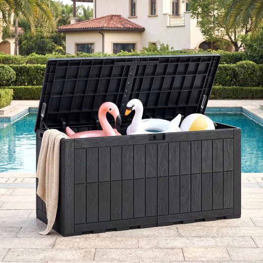 120 Gal Outdoor Deck Box, Garden Tools Storage, Black Sheds & Outdoor Storage Black at Gallery Canada