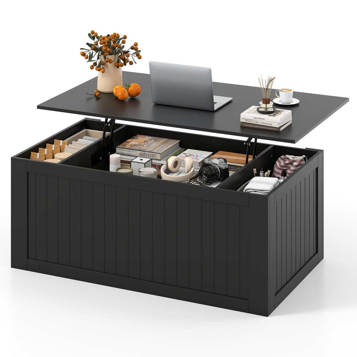 120 cm Lift Top Coffee Table, Sliding Barn Doors, Black Coffee Tables Black at Gallery Canada