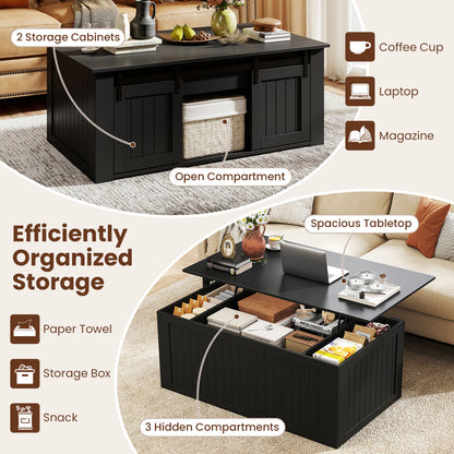 120 cm Lift Top Coffee Table, Sliding Barn Doors, Black Coffee Tables at Gallery Canada