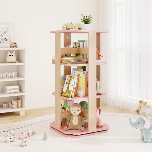 3-Tier Corner Toddler Book Rack, 12 Sectors, Pink