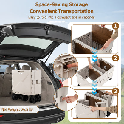 Large Foldable Utility Cart, 2-Tier Storage Crates, Telescoping Handle, White Camping Furniture at Gallery Canada