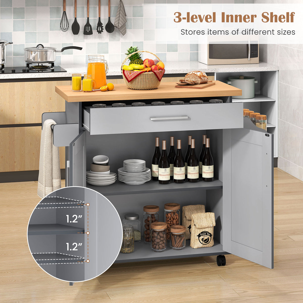 Rolling Kitchen Island Cart, Gray Kitchen Islands & Carts at Gallery Canada